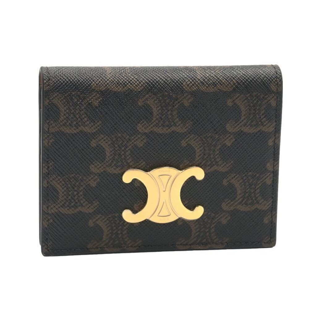 Celine Bifold Triomphe Card Holder Canvas Case Tan